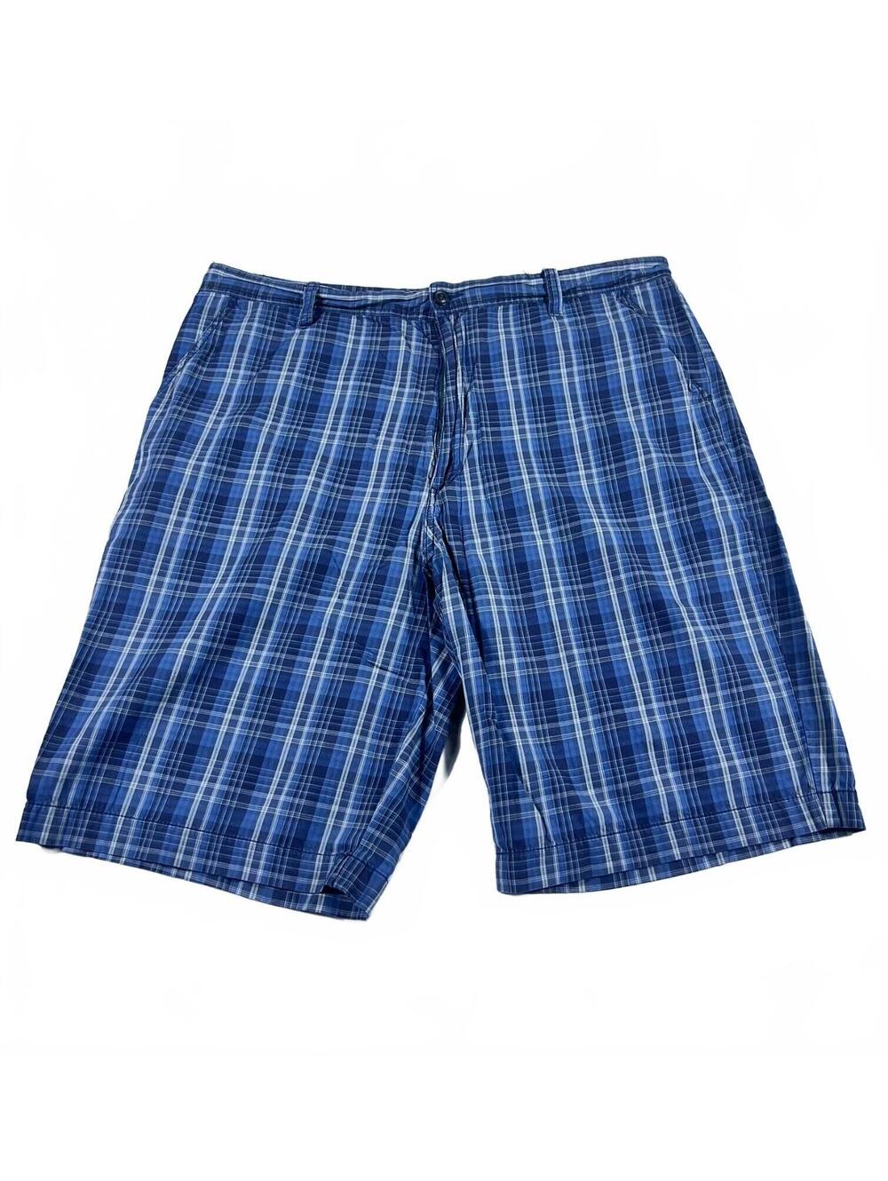 Vintage Reunion Shorts Men’s Blue Plaid Cargo Pockets Skate Retro Size 42